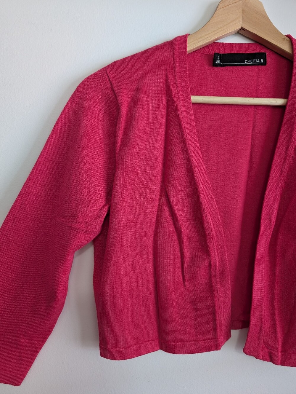 Chetta B Small Crop Cardigan Pink Knit Sweater Nordstrom 3/4 Sleeve Open Front